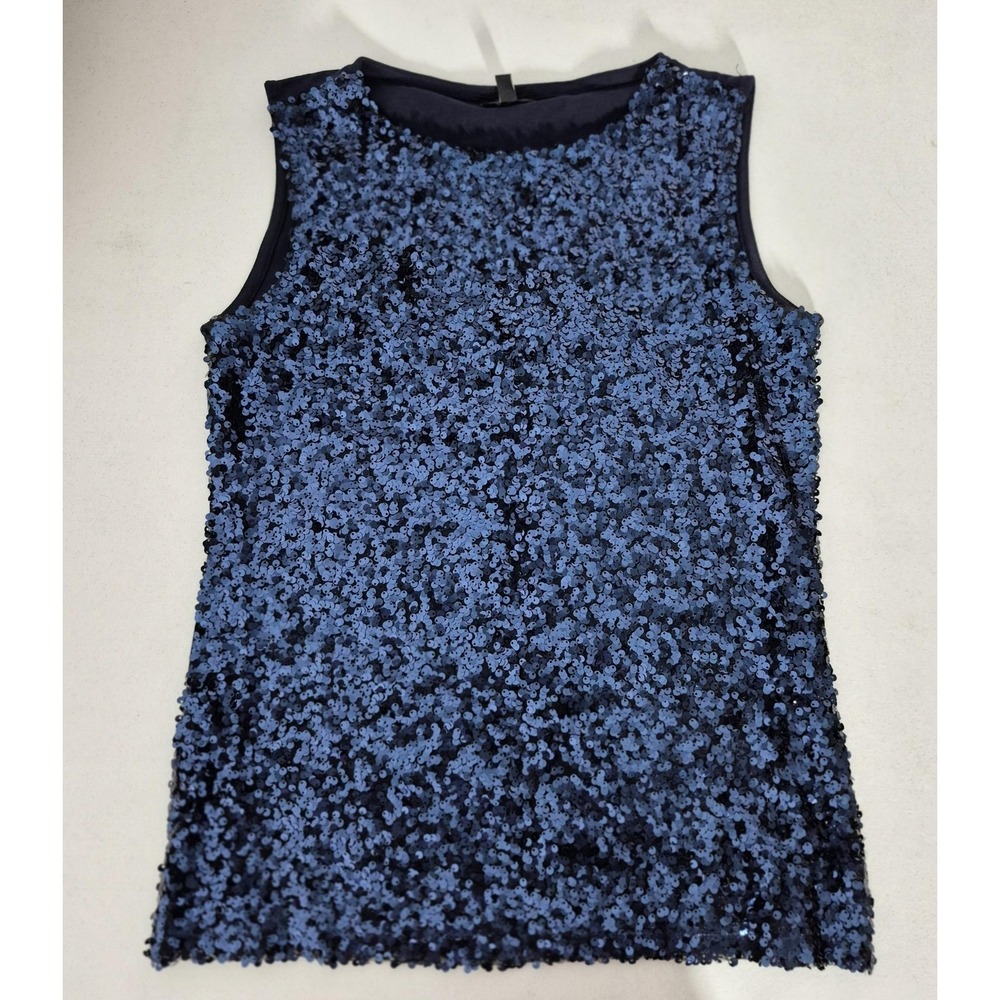 Talbots Tank Top Womens XS Blue‎ Sequin Sleeveless Party Pima Cotton Embellished